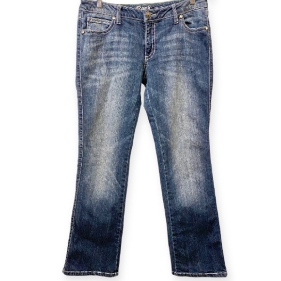 Wrangler 9/10 Rock 47 Ultra Low Rise Jeans Bootcut Womens Colorful Wings Stretch - Picture 2 of 13